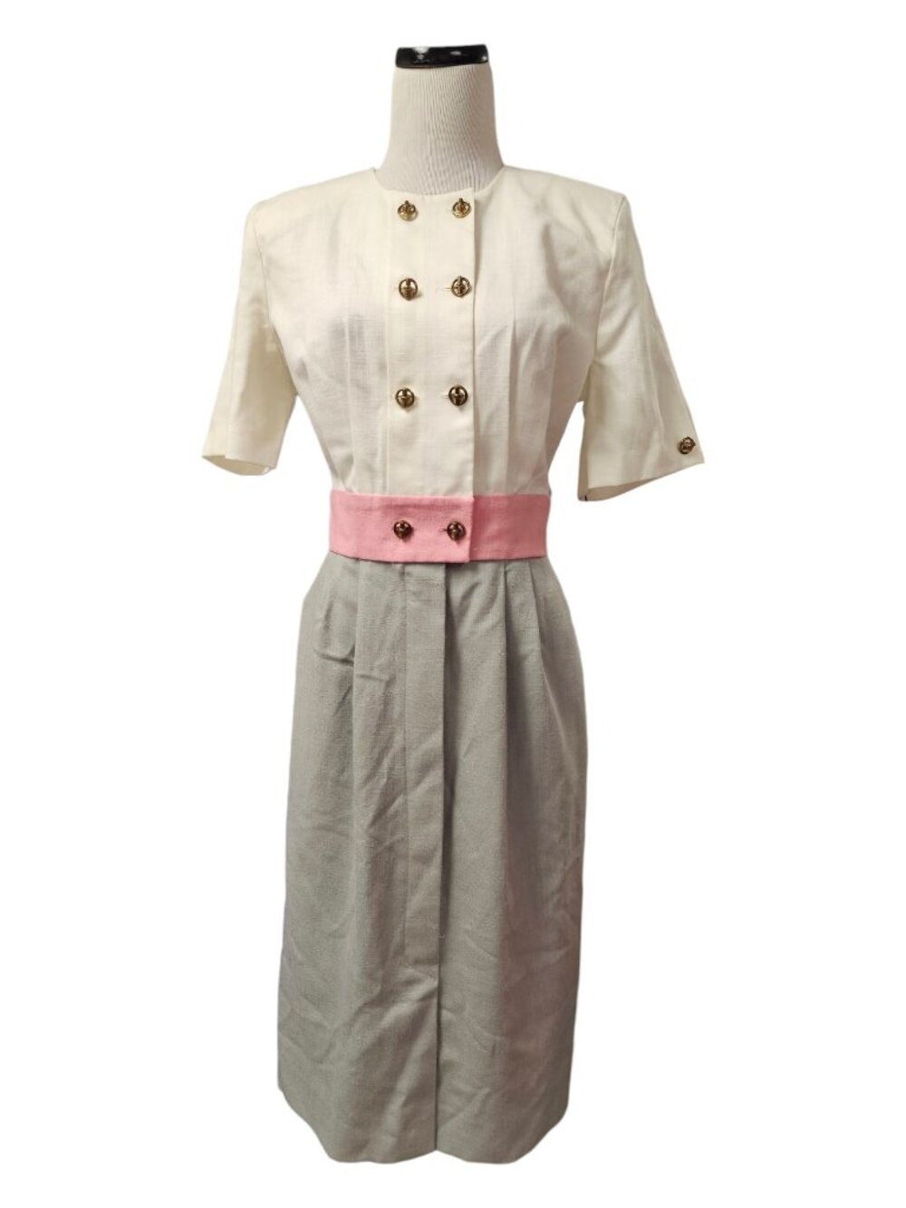 DEADSTOCK 70s - 80s Lady Carol Petites color-block double-breasted midi dress